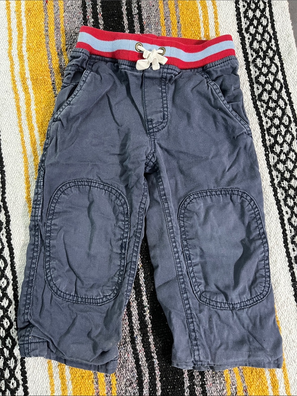 Mini Boden Navy Joggers with Red & Light Blue Striped Waistband and Lining